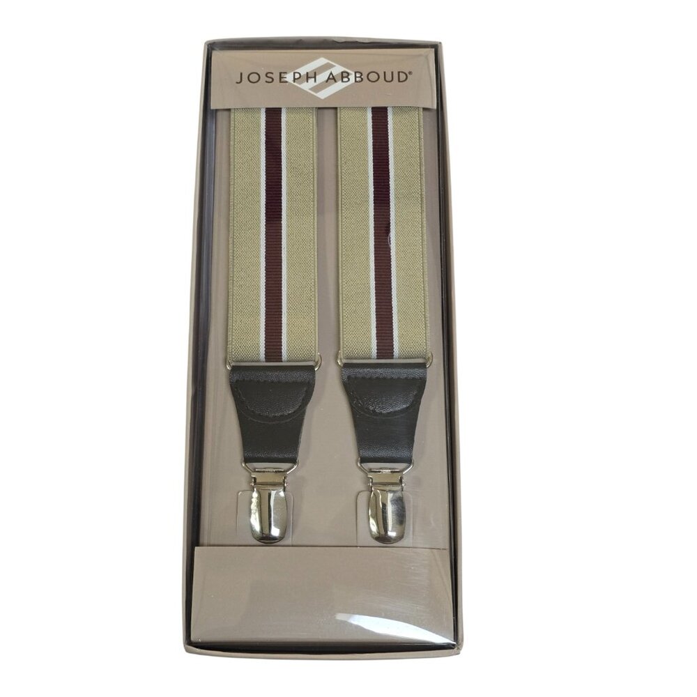Joseph Abboud Men's Beige Wine Polyester Spandex Suspenders NWB